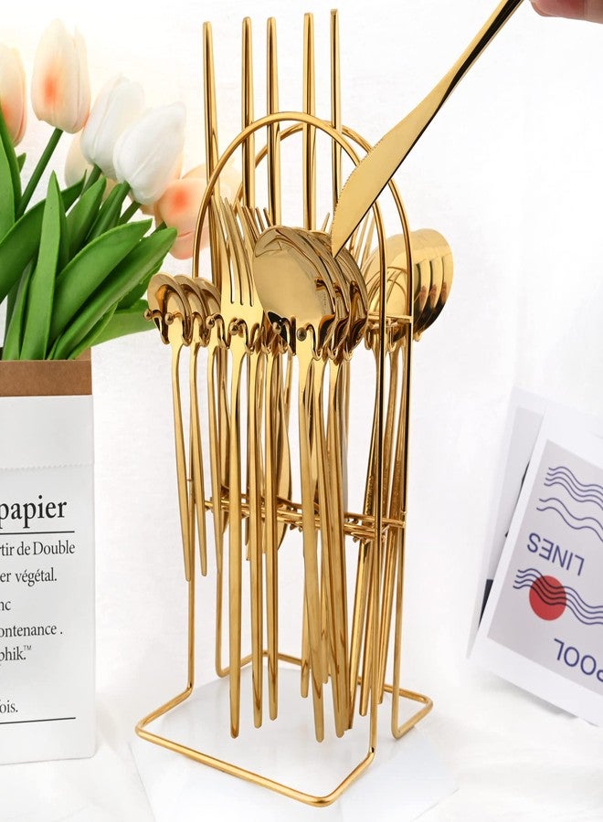 snplowum 1pcs Gold Cutlery Stand, Stainless Steel Silverware Holder Kitchen Hanging Tableware Storage Rack, Holds 24pcs, Lightweight and easy to move - Image 3